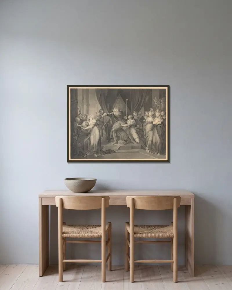 Shakespeare, Kung Lear, akt I, scen I av Henry Fuseli inramad på en vägg