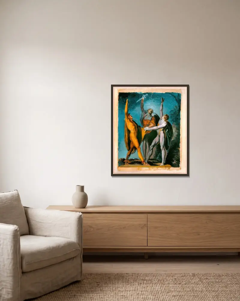 Skiss till ”Eden på Rütli”, kvinnlig figur (verso) av Henry Fuseli inramad på en vägg