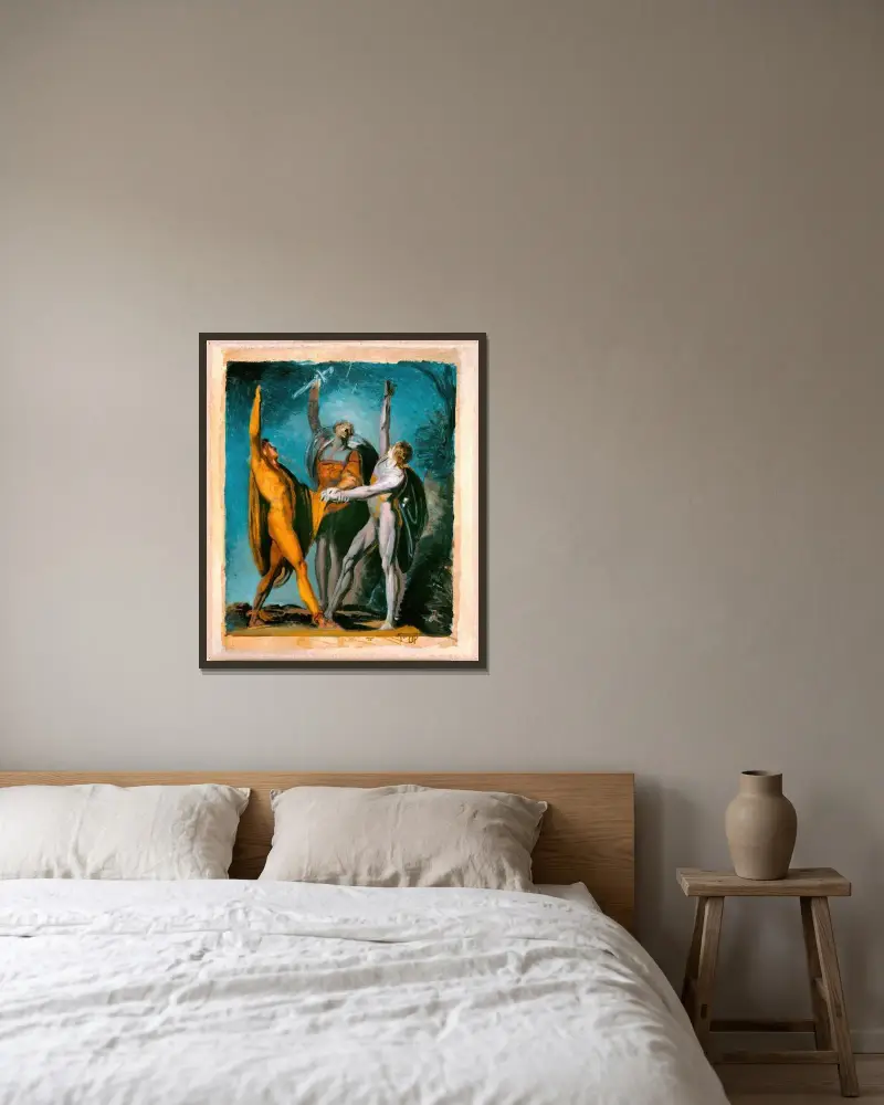 Skiss till ”Eden på Rütli”, kvinnlig figur (verso) av Henry Fuseli inramad på en vägg
