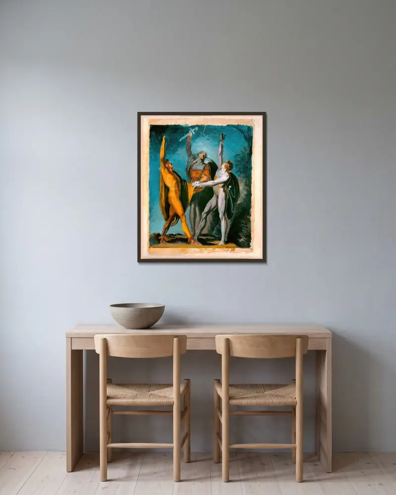 Skiss till ”Eden på Rütli”, kvinnlig figur (verso) av Henry Fuseli inramad på en vägg