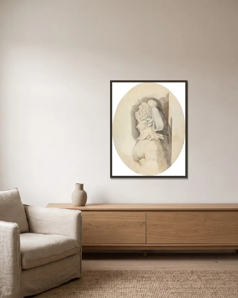 Studie av en dam av Henry Fuseli inramad på en vägg