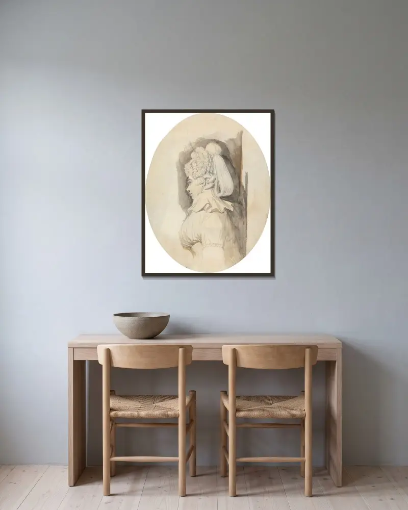 Studie av en dam av Henry Fuseli inramad på en vägg