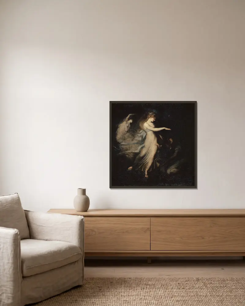 Älvadrottningen visar sig för prins Arthur av Henry Fuseli inramad på en vägg