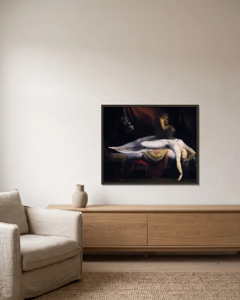 Mardrömmen av Henry Fuseli inramad på en vägg