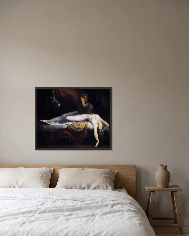 Mardrömmen av Henry Fuseli inramad på en vägg