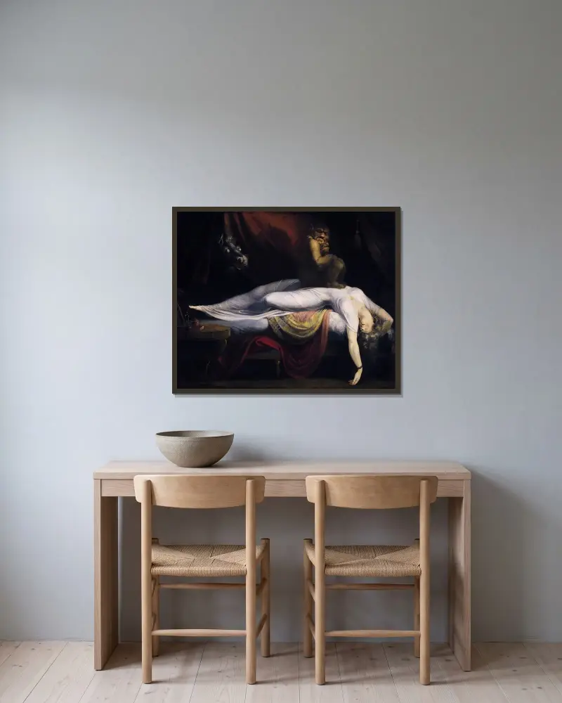 Mardrömmen av Henry Fuseli inramad på en vägg