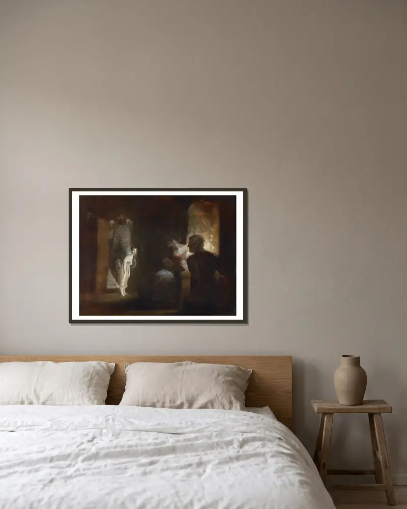 Undine Enters the House of the Fisherman and His Wife av Henry Fuseli inramad på en vägg