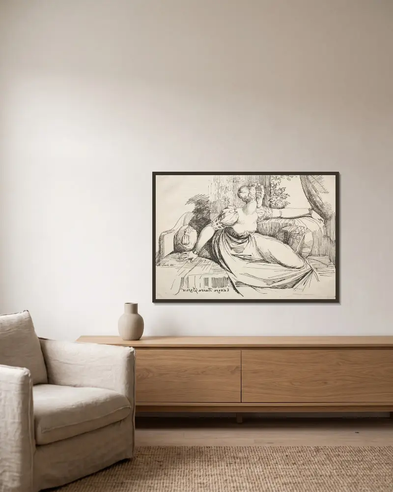 Woman on a Sofa av Henry Fuseli inramad på en vägg