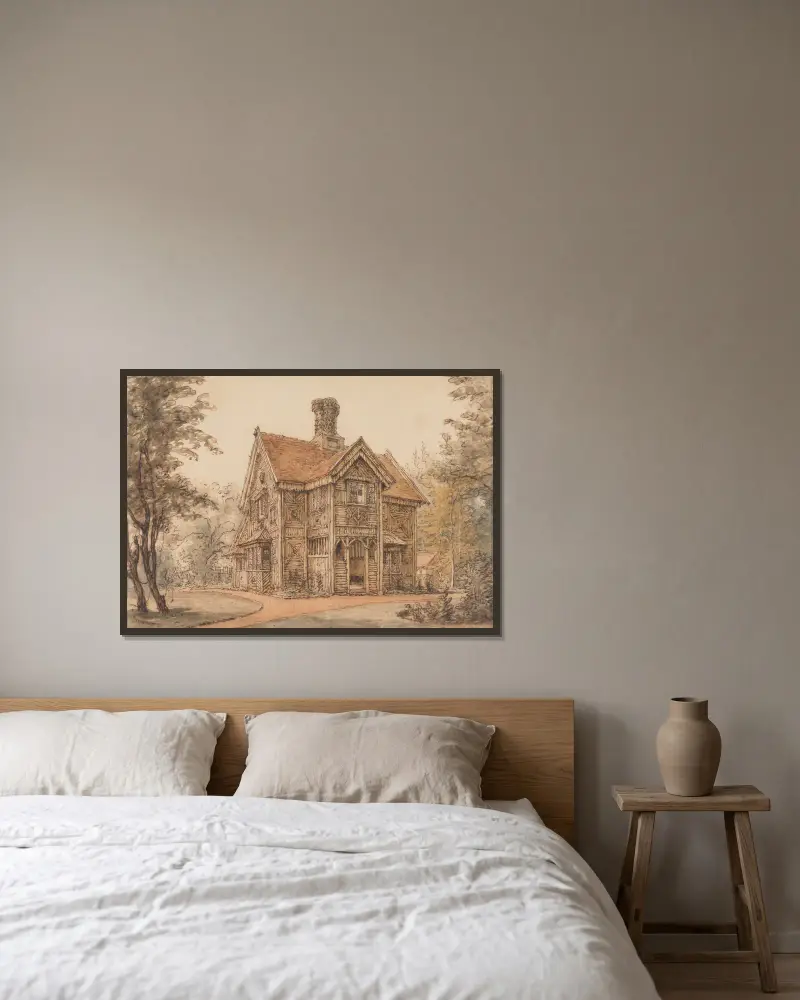 Ein Landhaus in Cassiobury von William Henry Hunt gerahmt an einer Wand