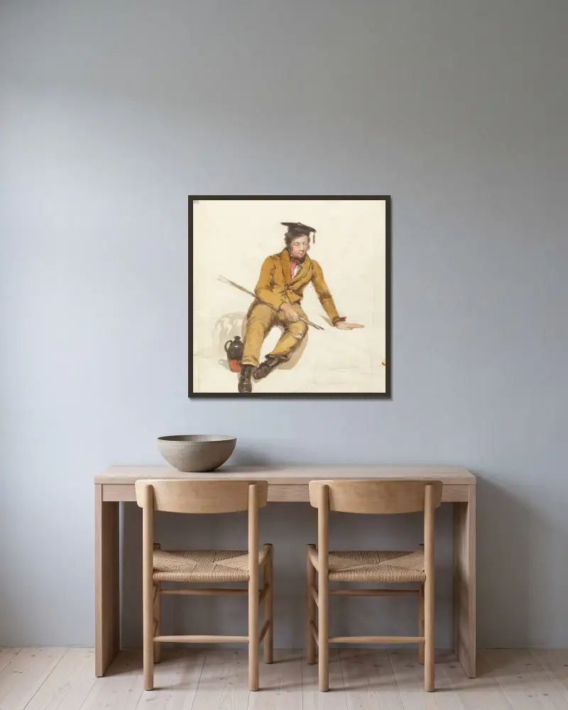 En ung student ger sig ut för att fiska av William Henry Hunt inramad på en vägg