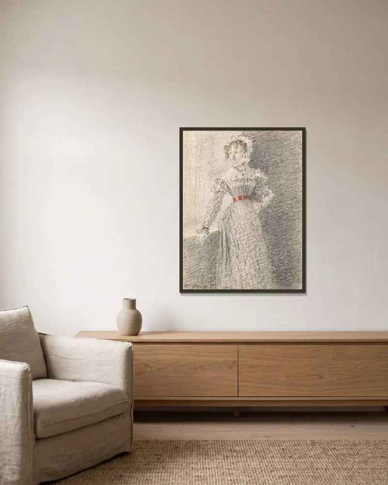 Mädchen mit rotem Gürtel von William Henry Hunt gerahmt an einer Wand