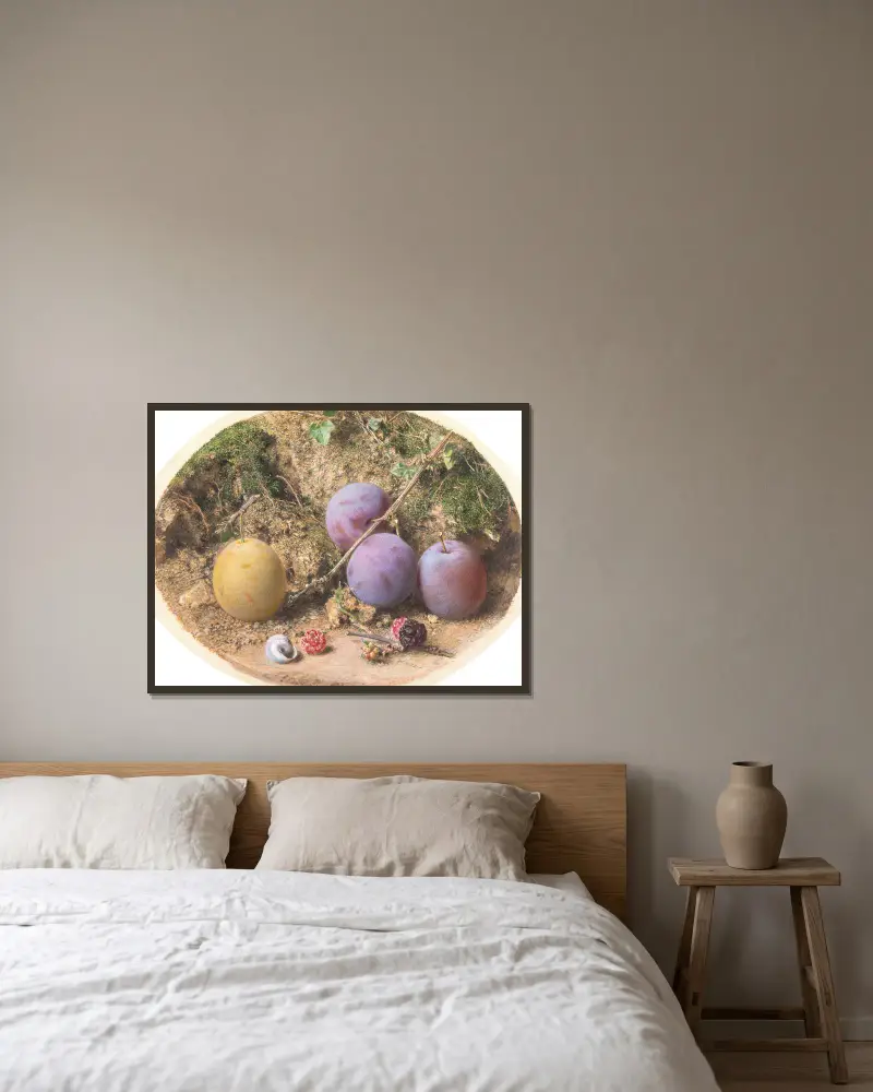 Pflaumen und Maulbeeren von William Henry Hunt gerahmt an einer Wand