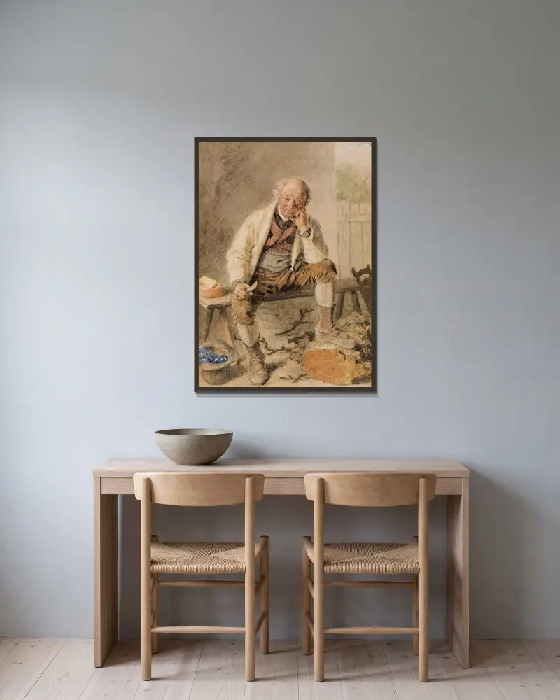 Das Mittagessen des Tischlers von William Henry Hunt gerahmt an einer Wand