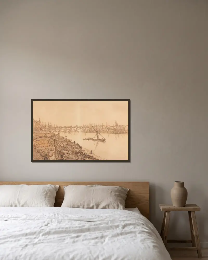 Blick auf die alte London Bridge von William Henry Hunt gerahmt an einer Wand