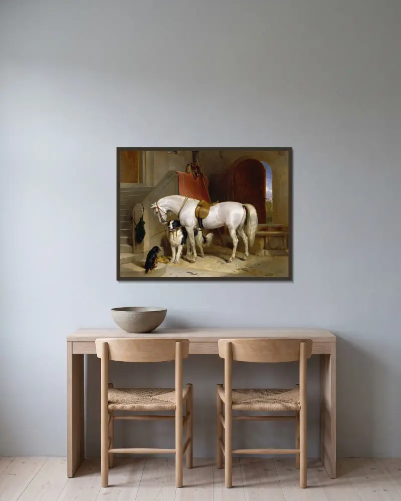 Favourites, the Property of H.R.H. Prince George of Cambridge av Sir Edwin Henry Landseer inramad på en vägg
