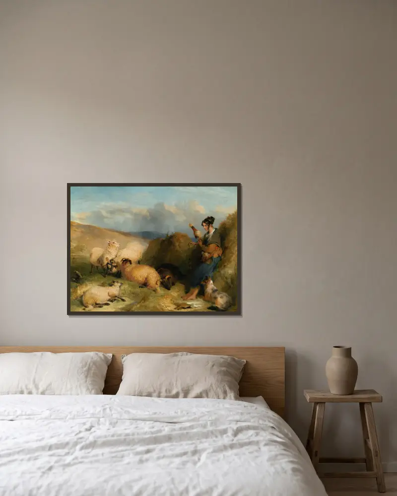 Lassie hütet Schafe von Sir Edwin Henry Landseer gerahmt an einer Wand