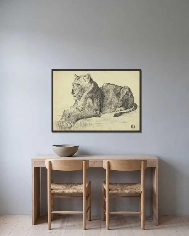 Lejonhona av Sir Edwin Henry Landseer inramad på en vägg
