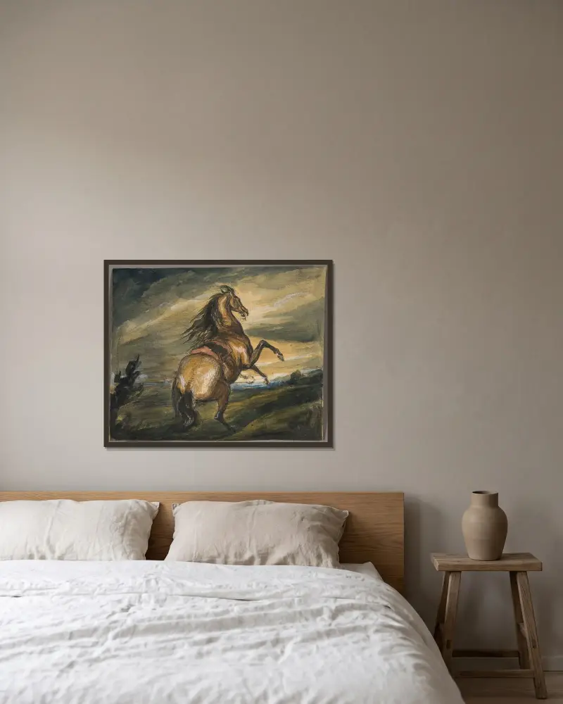 Rearing Horse av Sir Edwin Henry Landseer inramad på en vägg
