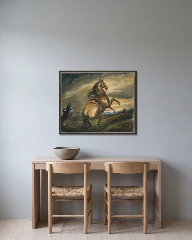 Rearing Horse av Sir Edwin Henry Landseer inramad på en vägg