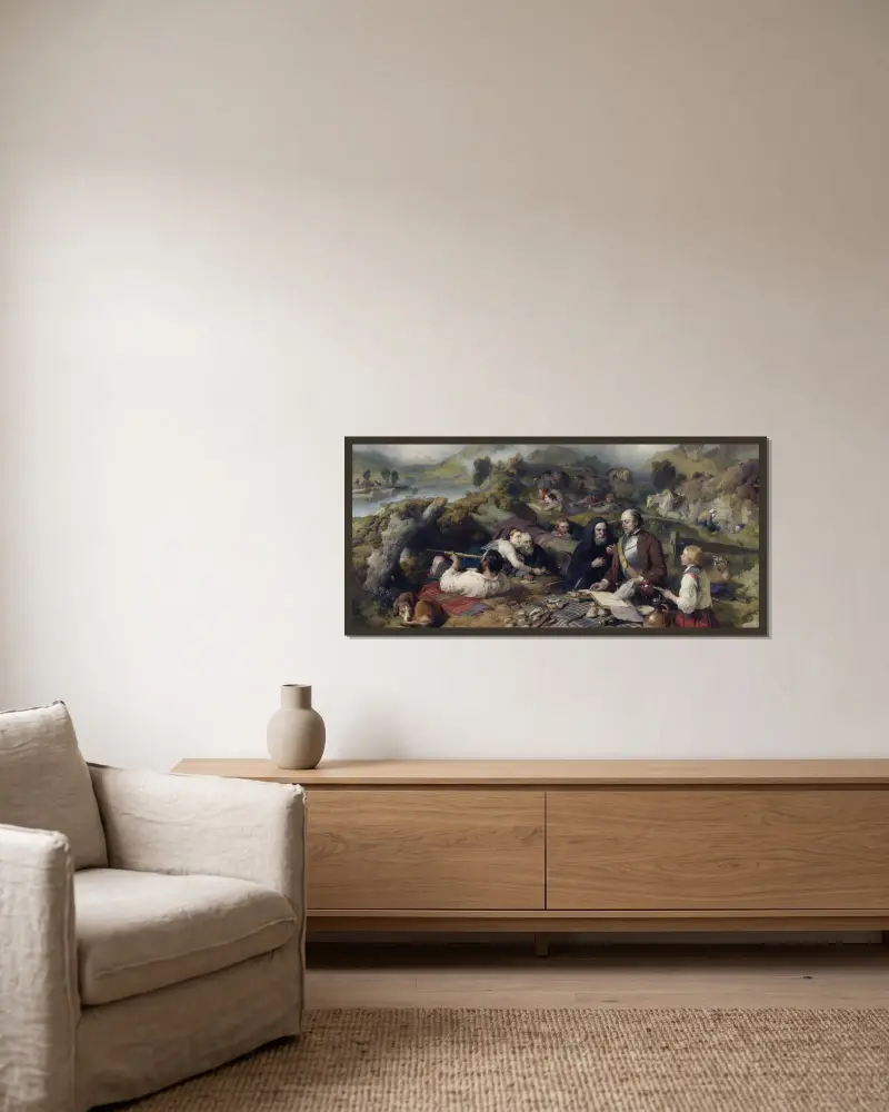 Rent-day in the Wilderness av Sir Edwin Henry Landseer inramad på en vägg