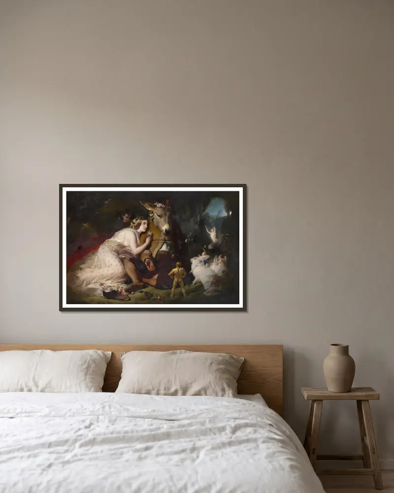 Scene from a Midsummer Night’s Dream. Titania and Bottom av Sir Edwin Henry Landseer inramad på en vägg