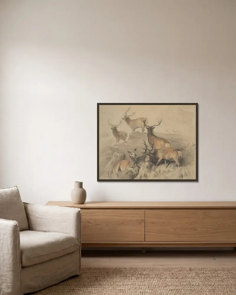 Några av skogens bästa hjortar av Sir Edwin Henry Landseer inramad på en vägg