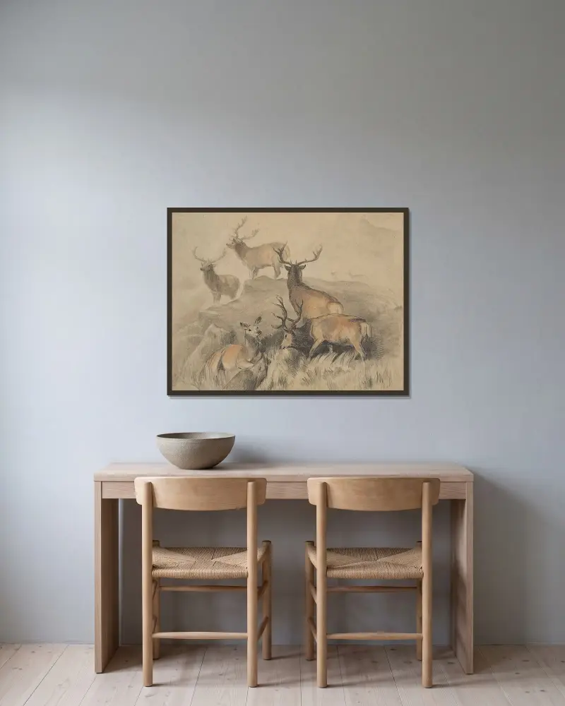 Några av skogens bästa hjortar av Sir Edwin Henry Landseer inramad på en vägg