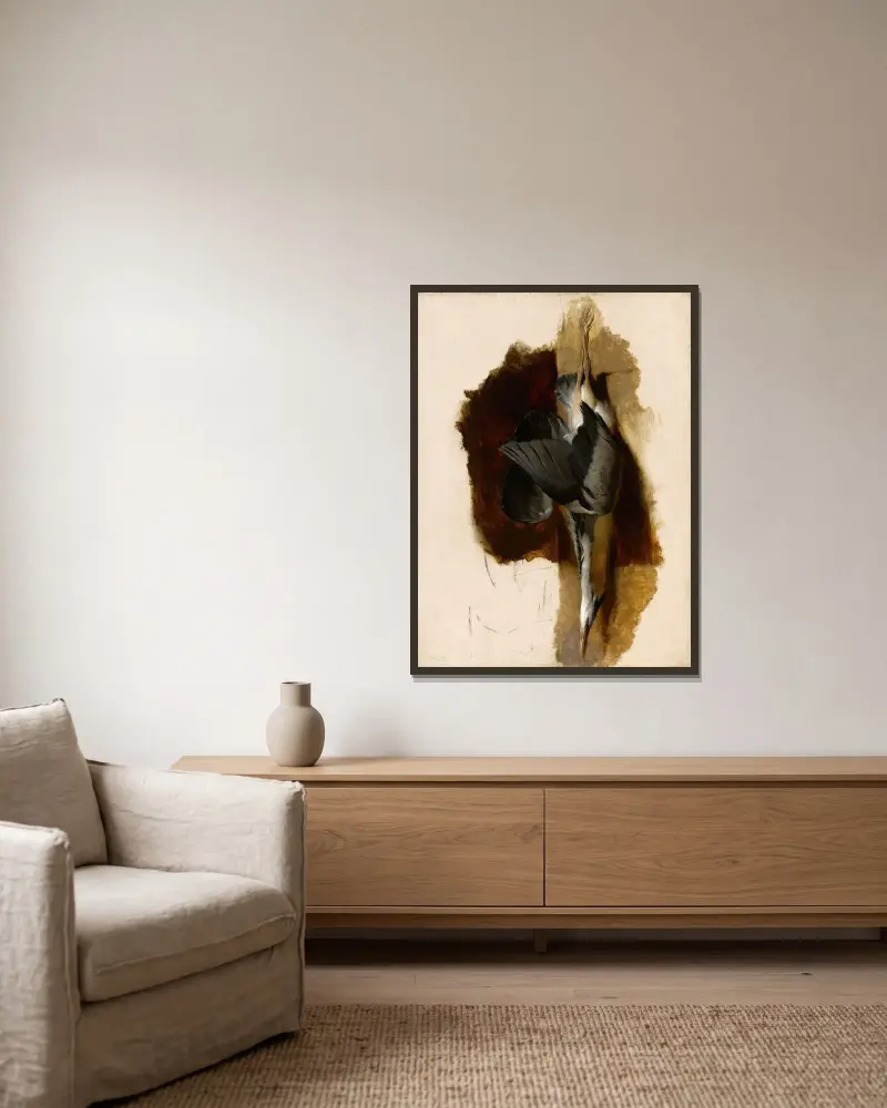 Studie av en död häger av Sir Edwin Henry Landseer inramad på en vägg