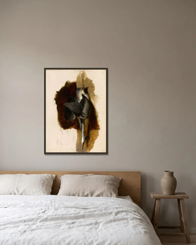Studie av en död häger av Sir Edwin Henry Landseer inramad på en vägg