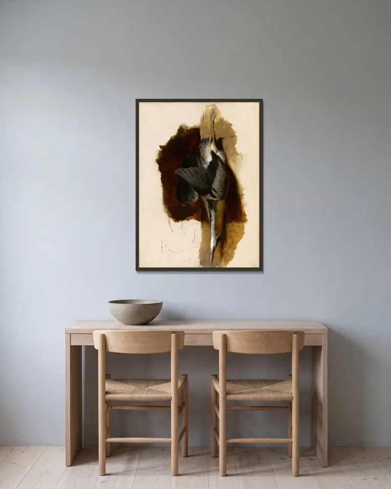 Studie av en död häger av Sir Edwin Henry Landseer inramad på en vägg