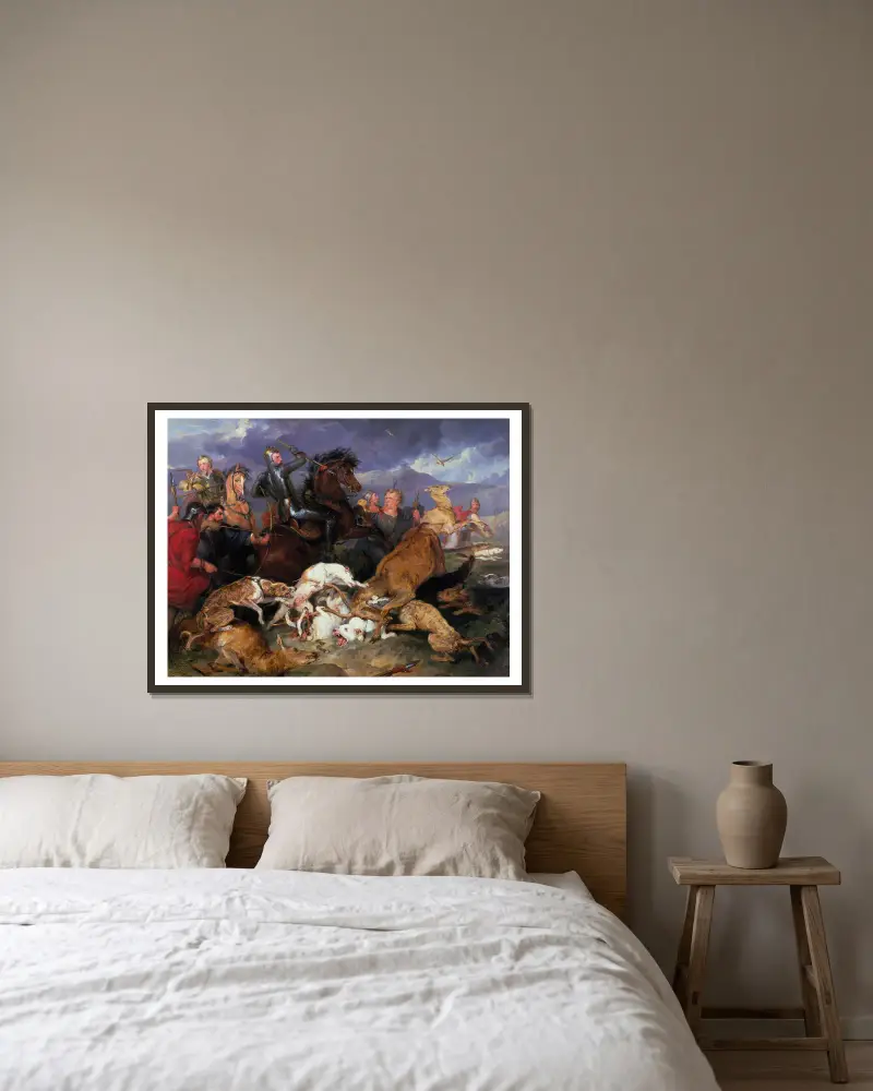 The Hunting Of Chevy Chase av Sir Edwin Henry Landseer inramad på en vägg