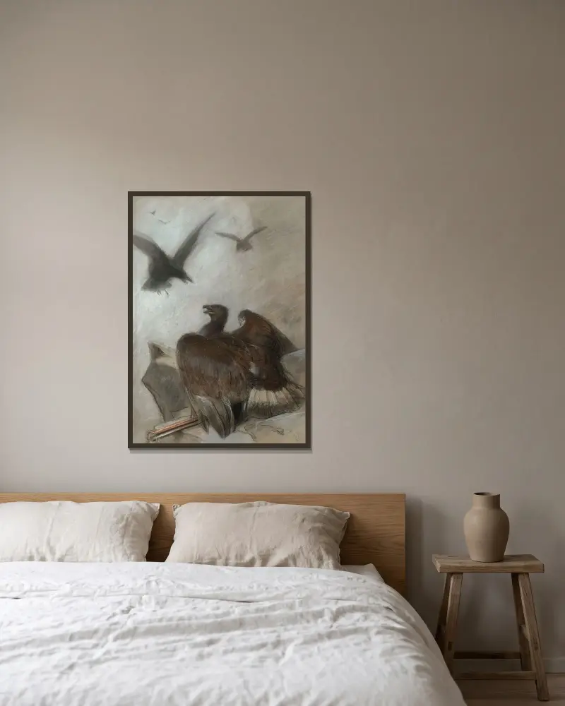 Den sårade örnen av Sir Edwin Henry Landseer inramad på en vägg