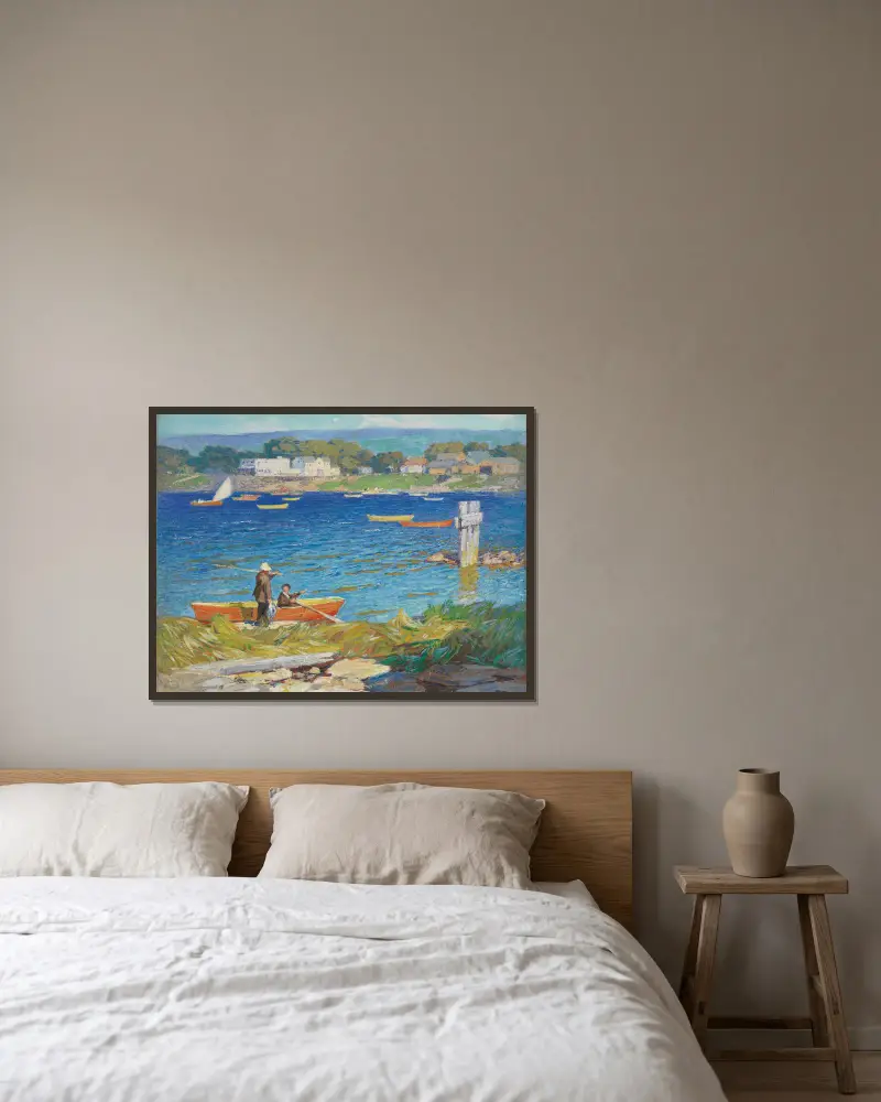 Ein Tag beim Fischen von Edward Henry Potthast gerahmt an einer Wand