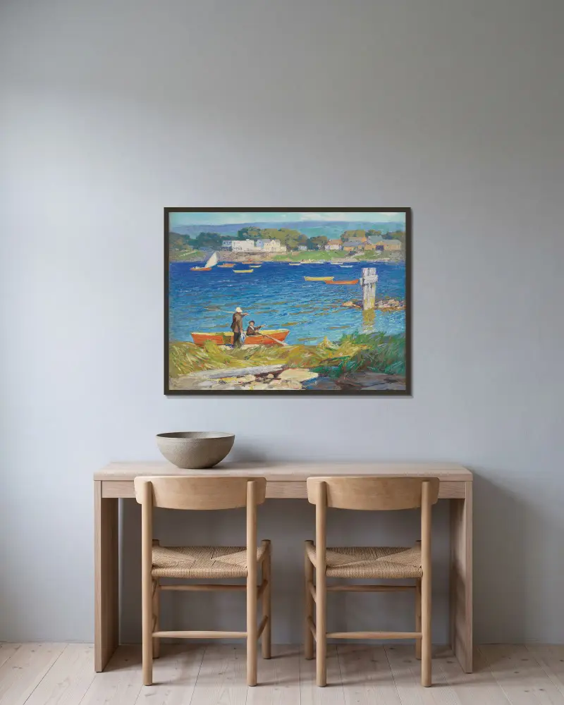 Ein Tag beim Fischen von Edward Henry Potthast gerahmt an einer Wand