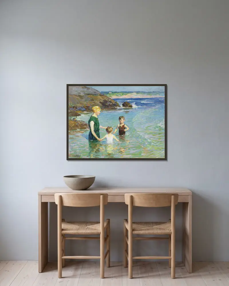 Na pláži, Edward Henry Potthast v rámu na stěně