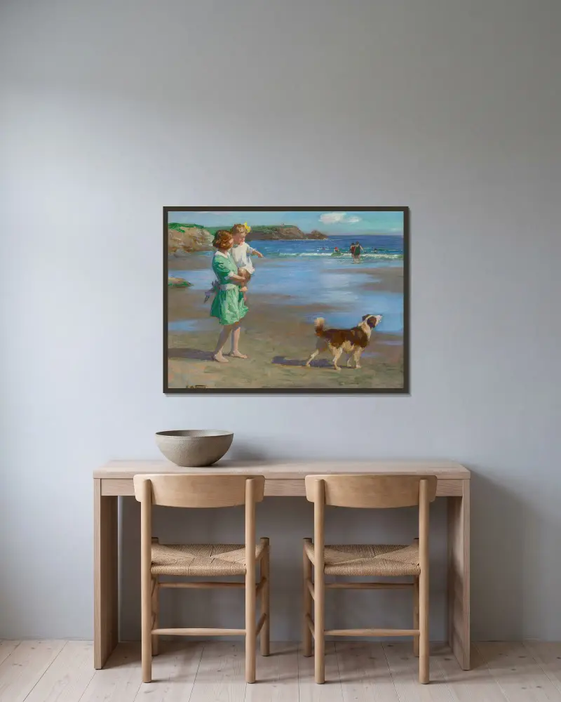 Am Strand (Sommervergnügen) von Edward Henry Potthast gerahmt an einer Wand