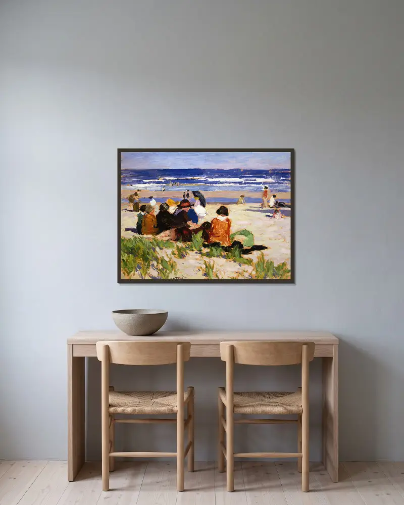 Na pláži, Ogunquit, Maine, Edward Henry Potthast v rámu na stěně