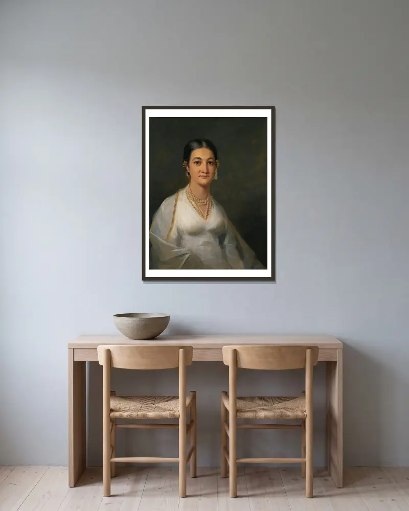 Porträtt av en ung indisk kvinna av Sir Henry Raeburn inramad på en vägg