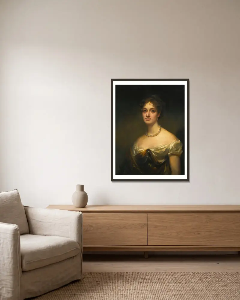 Portrait Of Anne Blair Maconochie Welwood Of Garvock, Lady Meadowbank av Sir Henry Raeburn inramad på en vägg