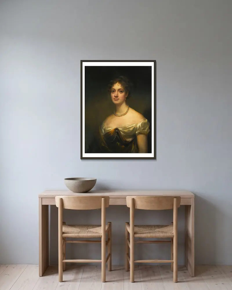 Portrait Of Anne Blair Maconochie Welwood Of Garvock, Lady Meadowbank av Sir Henry Raeburn inramad på en vägg