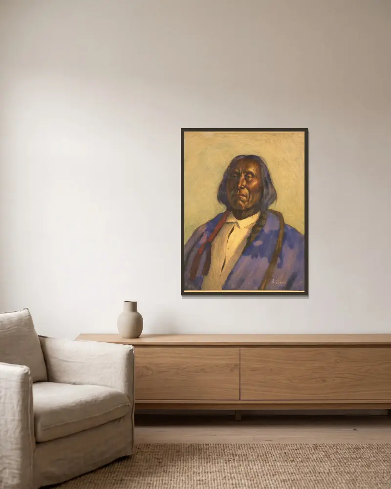 Náčelník Red Cloud – Sioux, Joseph Henry Sharp v rámu na stěně