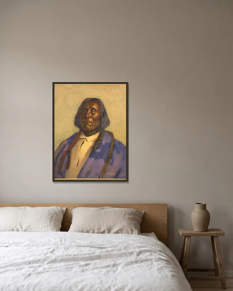 Náčelník Red Cloud – Sioux, Joseph Henry Sharp v rámu na stěně