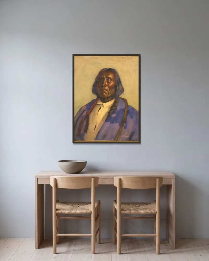 Náčelník Red Cloud – Sioux, Joseph Henry Sharp v rámu na stěně
