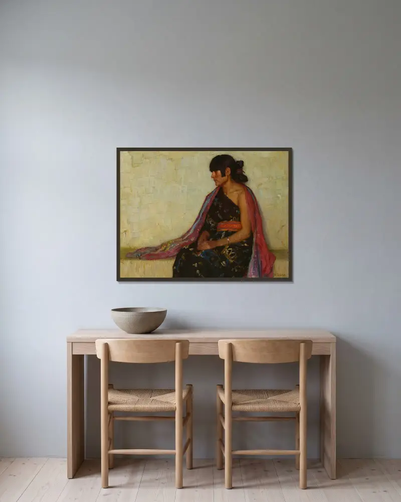 Crucita – Old Hopi Dress av Joseph Henry Sharp inramad på en vägg