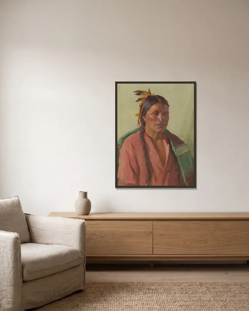 Jagender Sohn von Joseph Henry Sharp gerahmt an einer Wand