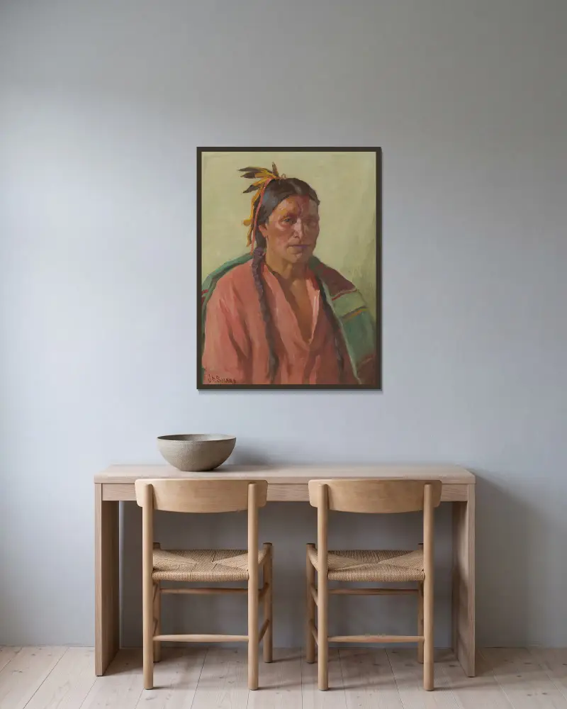 Jagender Sohn von Joseph Henry Sharp gerahmt an einer Wand