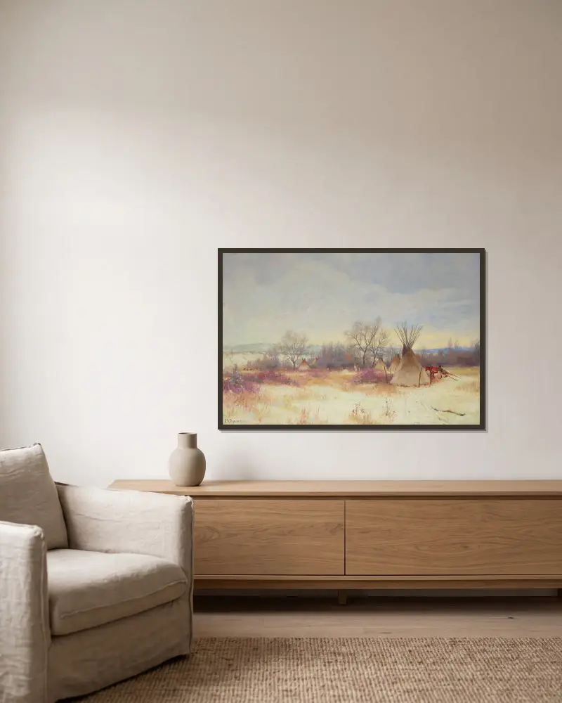 Indianerlager von Joseph Henry Sharp gerahmt an einer Wand