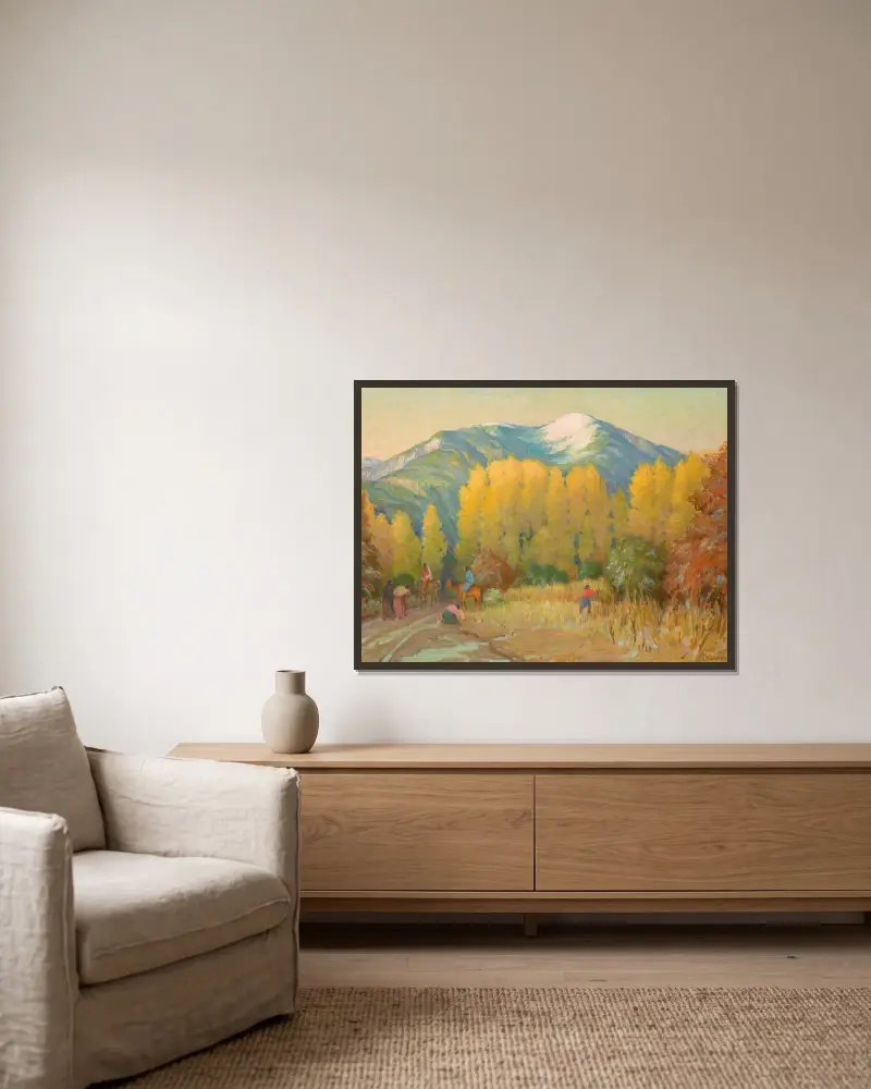 Alter Weg zum Pueblo von Taos – Abendglühen von Joseph Henry Sharp gerahmt an einer Wand