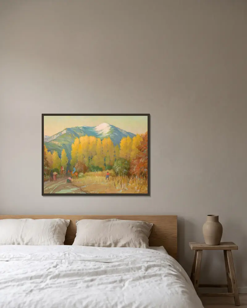 Alter Weg zum Pueblo von Taos – Abendglühen von Joseph Henry Sharp gerahmt an einer Wand