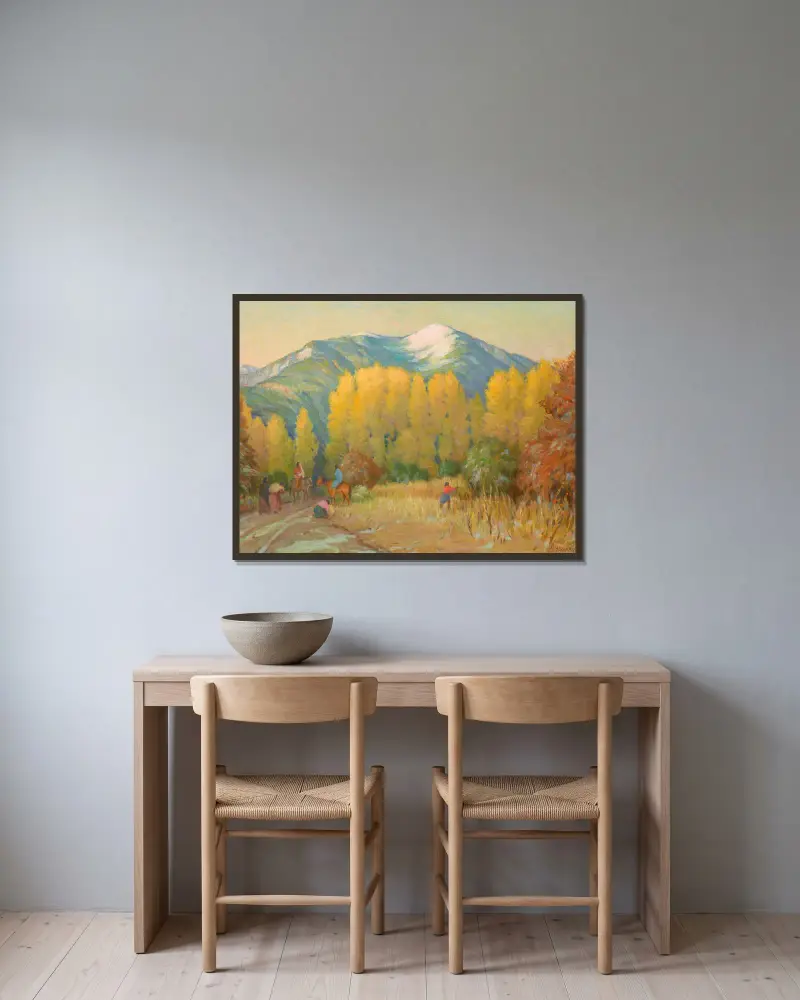 Alter Weg zum Pueblo von Taos – Abendglühen von Joseph Henry Sharp gerahmt an einer Wand